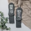 Load image into Gallery viewer, Read More, Stress Less. Coffee Lover Socks