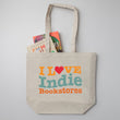 Load image into Gallery viewer, "I Love Indie Bookstores" Wave Large Canvas Book Bag
