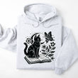 Load image into Gallery viewer, Cat and Book Reader's Halloween Ash Gray Hooded Sweatshirt