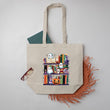 Load image into Gallery viewer, Haunted Bookshelf Ghost Themed Large Canvas Book Bag