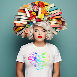 "Neon Rainbow Book Heart" T-Shirt for Book Lovers