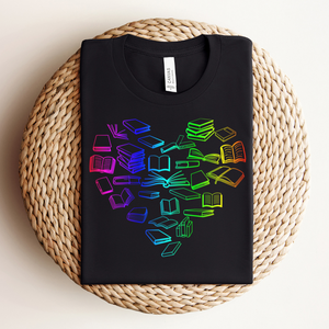 "Neon Rainbow Book Heart" T-Shirt for Book Lovers