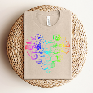 "Neon Rainbow Book Heart" T-Shirt for Book Lovers