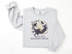 "Witch's Reading Hour" Distressed Halloween Comfy Sweatshirt
