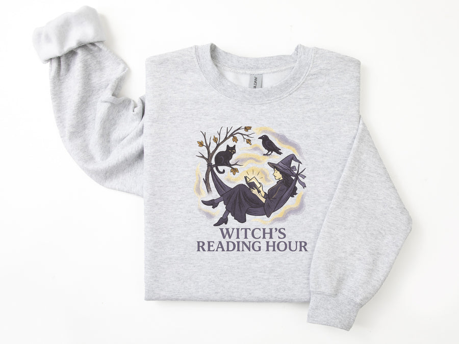 "Witch's Reading Hour" Distressed Halloween Comfy Sweatshirt