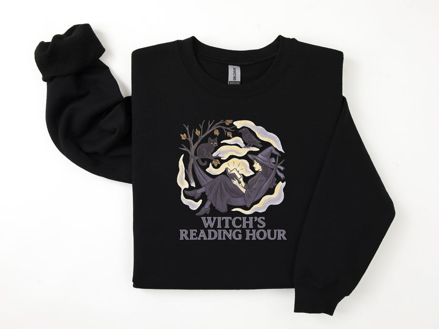 "Witch's Reading Hour" Distressed Halloween Comfy Sweatshirt