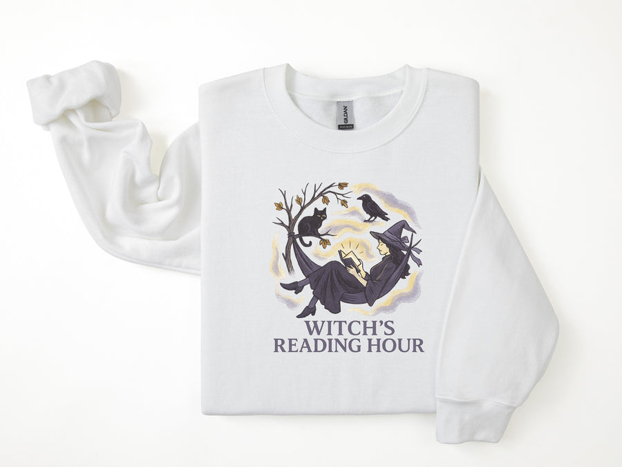 "Witch's Reading Hour" Distressed Halloween Comfy Sweatshirt