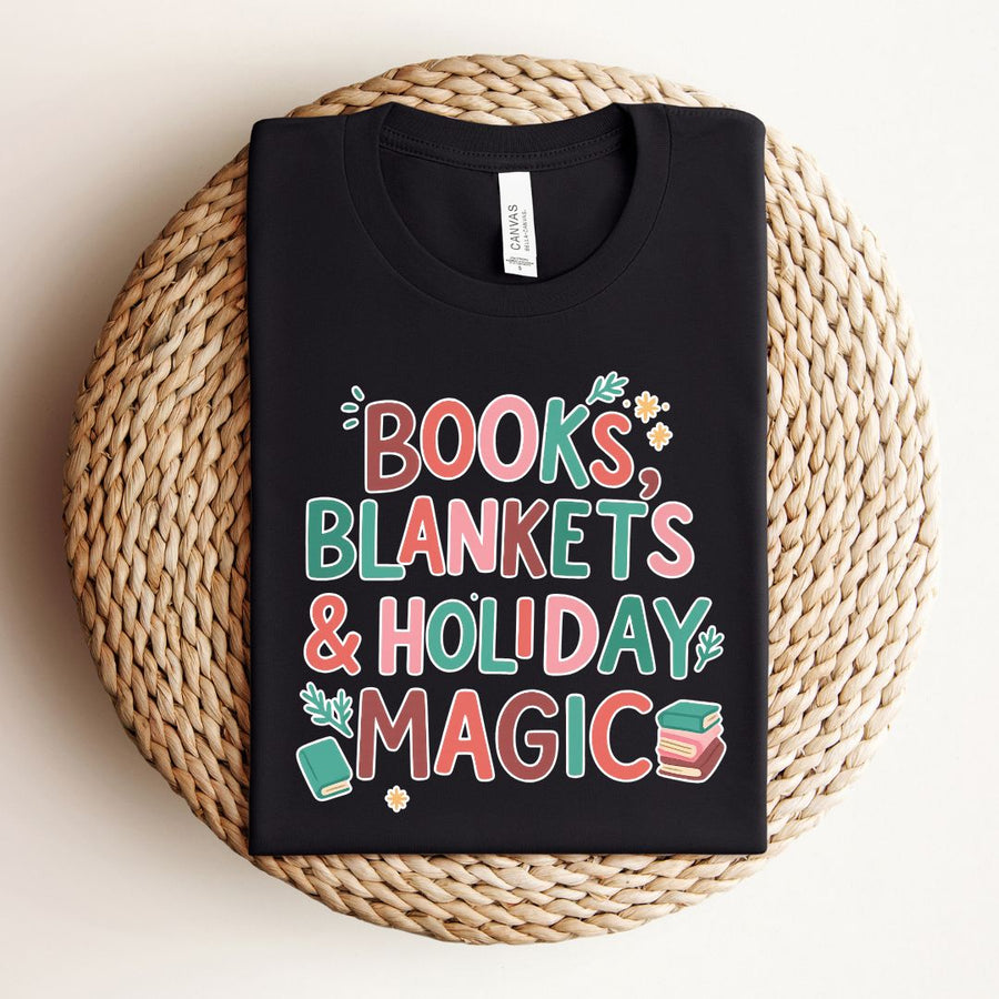 "Books, Blankets & Holiday Magic" Christmas Themed Tee