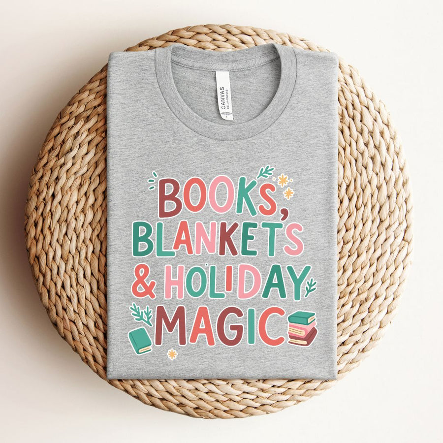 "Books, Blankets & Holiday Magic" Christmas Themed Tee
