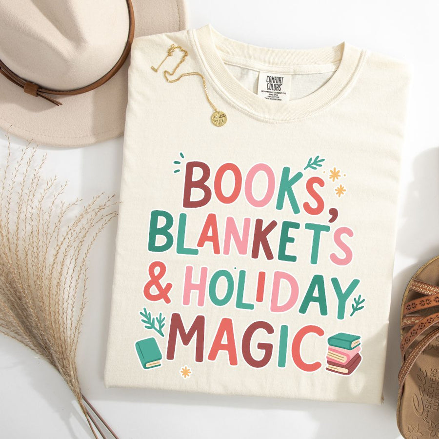 "Books, Blankets & Holiday Magic" Holiday Tee