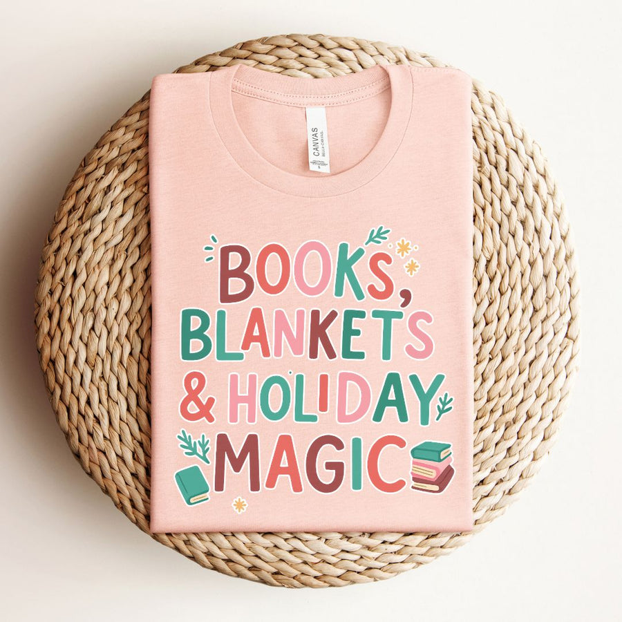"Books, Blankets & Holiday Magic" Christmas Themed Tee