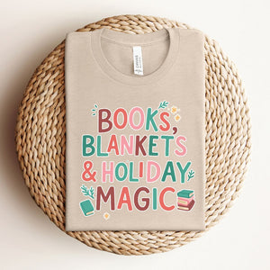 "Books, Blankets & Holiday Magic" Christmas Themed Tee
