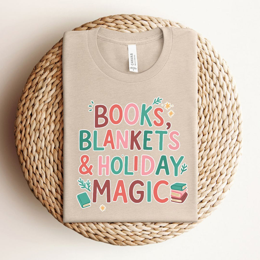 "Books, Blankets & Holiday Magic" Christmas Themed Tee