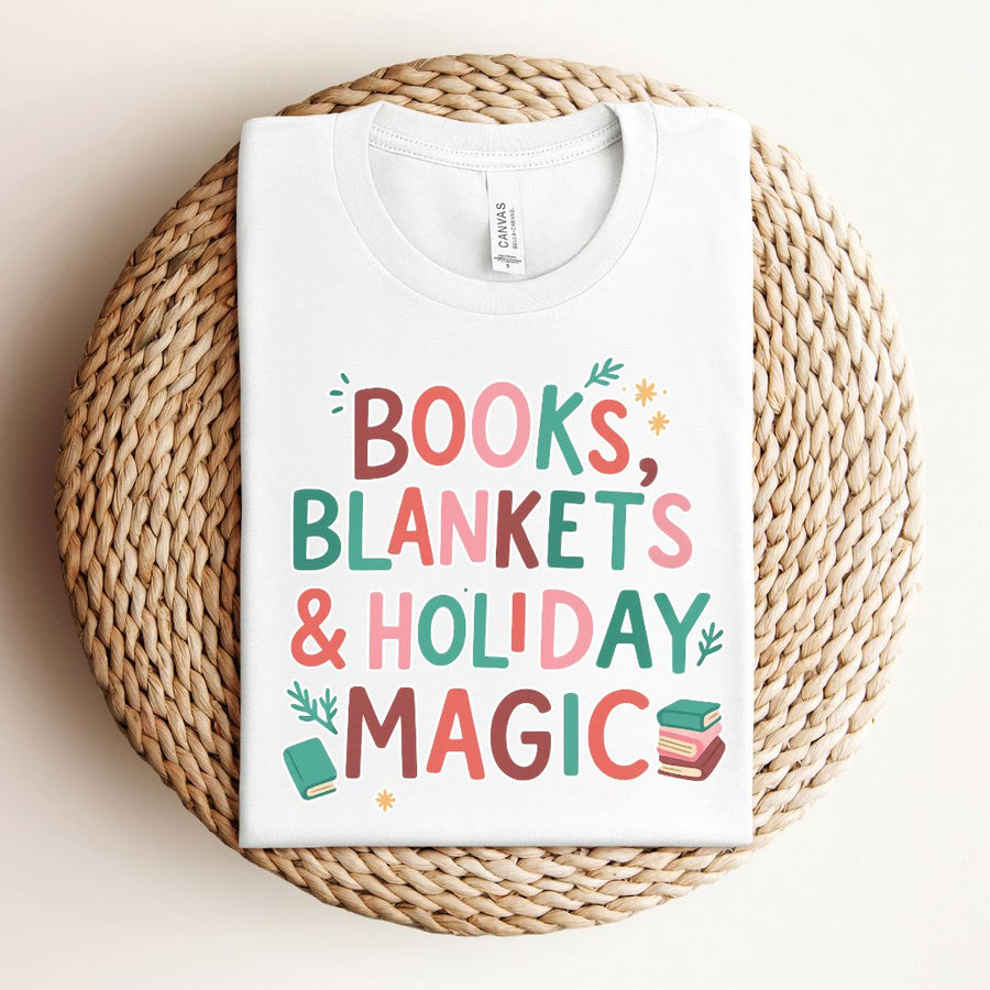 "Books, Blankets & Holiday Magic" Christmas Themed Tee