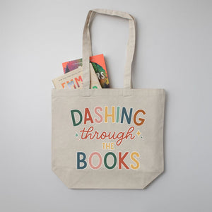 "Dashing Through the Books" Large Canvas Book Bag