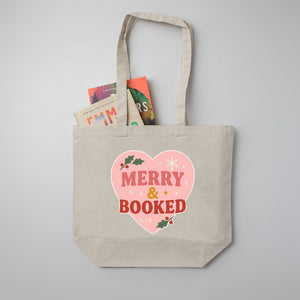 "Merry & Booked" Large Canvas Book Bag