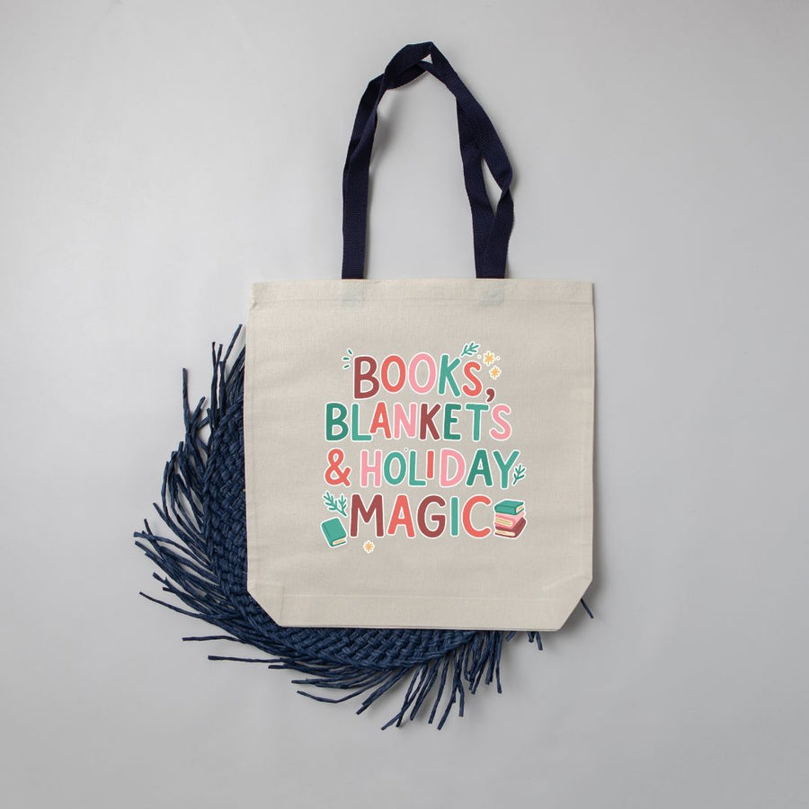 "Books, Blankets & Holiday Magic" Tote Bag
