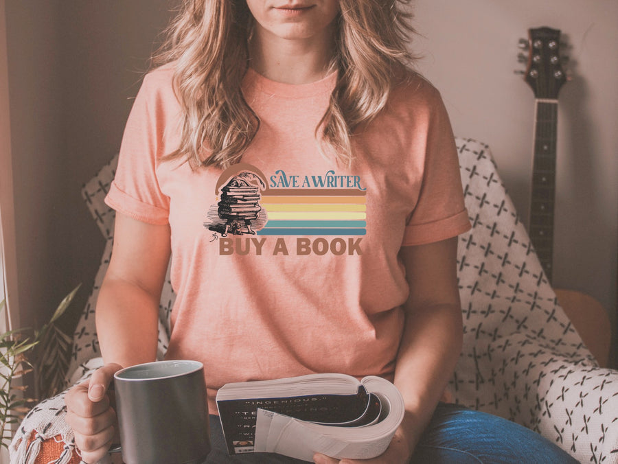 "SAVE A WRITER, BUY A BOOK" RETRO, AUTHOR APPRECIATION T-SHIRT