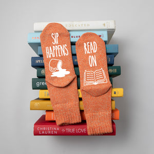 Sip Happens, Read On, Book and Coffee Lover Socks