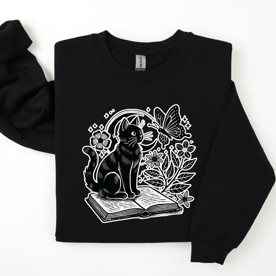 Cat and Book Halloween Sweatshirt