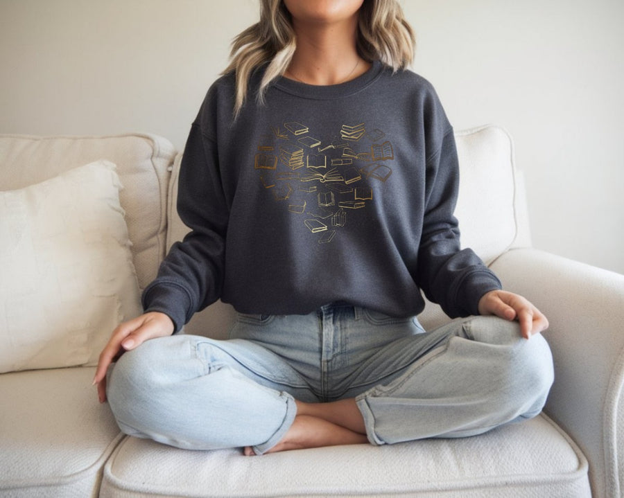 "Golden Bronze Ombre Book Heart" Sweatshirt for Readers