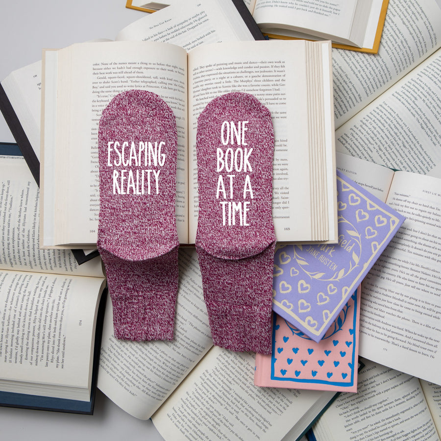 "Escaping Reality One Book at a Time" Women's Socks for Fantasy Readers