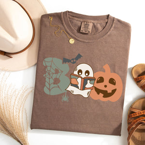 "Boo" Ghost and Pumpkin Cotton Bookish T-Shirt