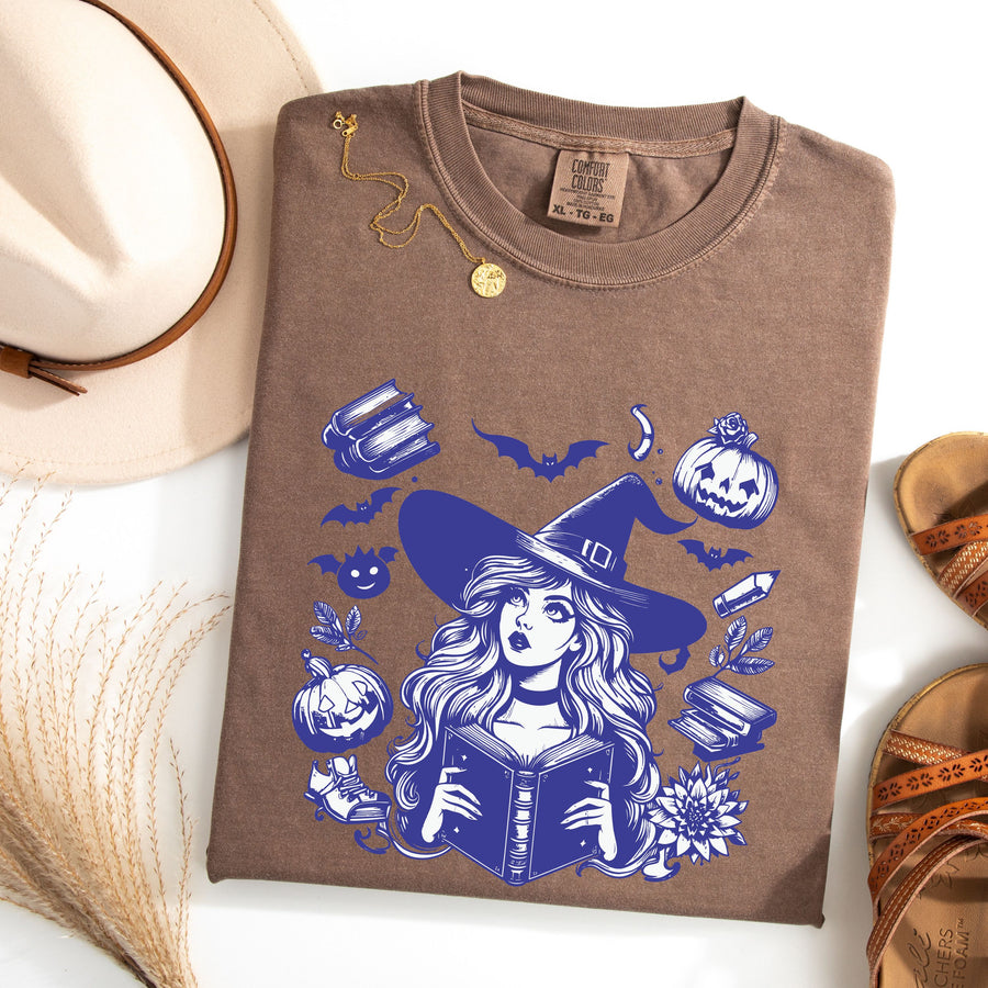 Witchy Woman Halloween Bookish Cotton Tee