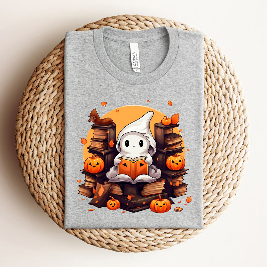 Ghost in the Book Stacks Halloween Bookish Tee