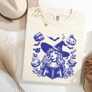 Witchy Woman Halloween Bookish Cotton Tee