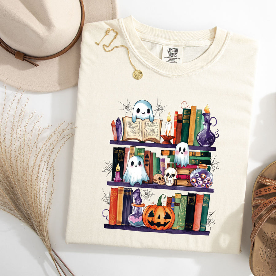 Booook Shelf Ghost Themed Bookish Cotton Tee