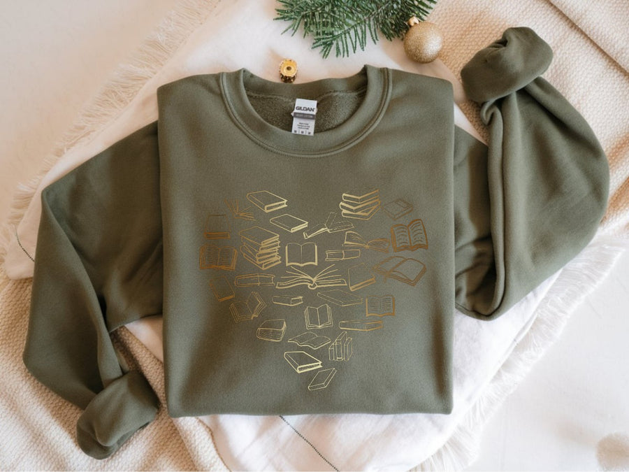 "Golden Bronze Ombre Book Heart" Sweatshirt for Readers