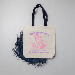 "Time Spend With Books & Cats is Never Wasted" Tote Bag