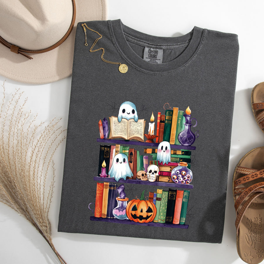 Booook Shelf Ghost Themed Bookish Cotton Tee