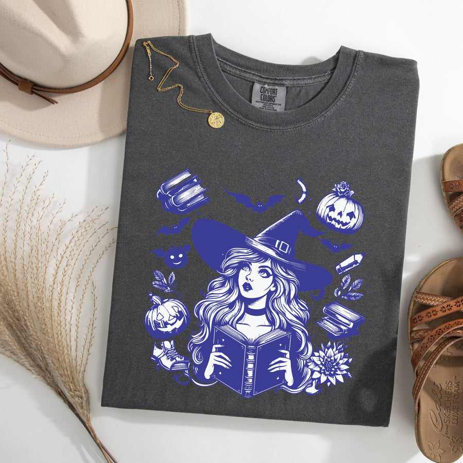 Witchy Woman Halloween Bookish Cotton Tee