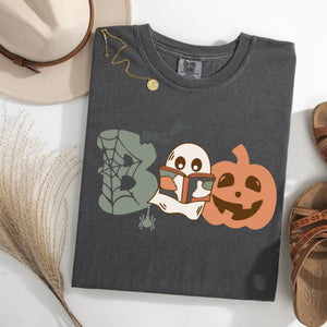 "Boo" Ghost and Pumpkin Cotton Bookish T-Shirt