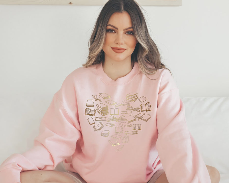 "Golden Bronze Ombre Book Heart" Sweatshirt for Readers
