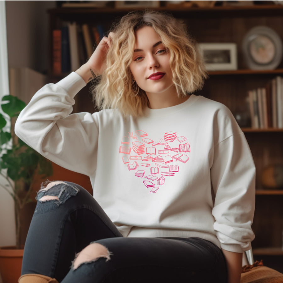 "Pink Ombre Book Heart" Book Lover's Unisex Sweatshirt