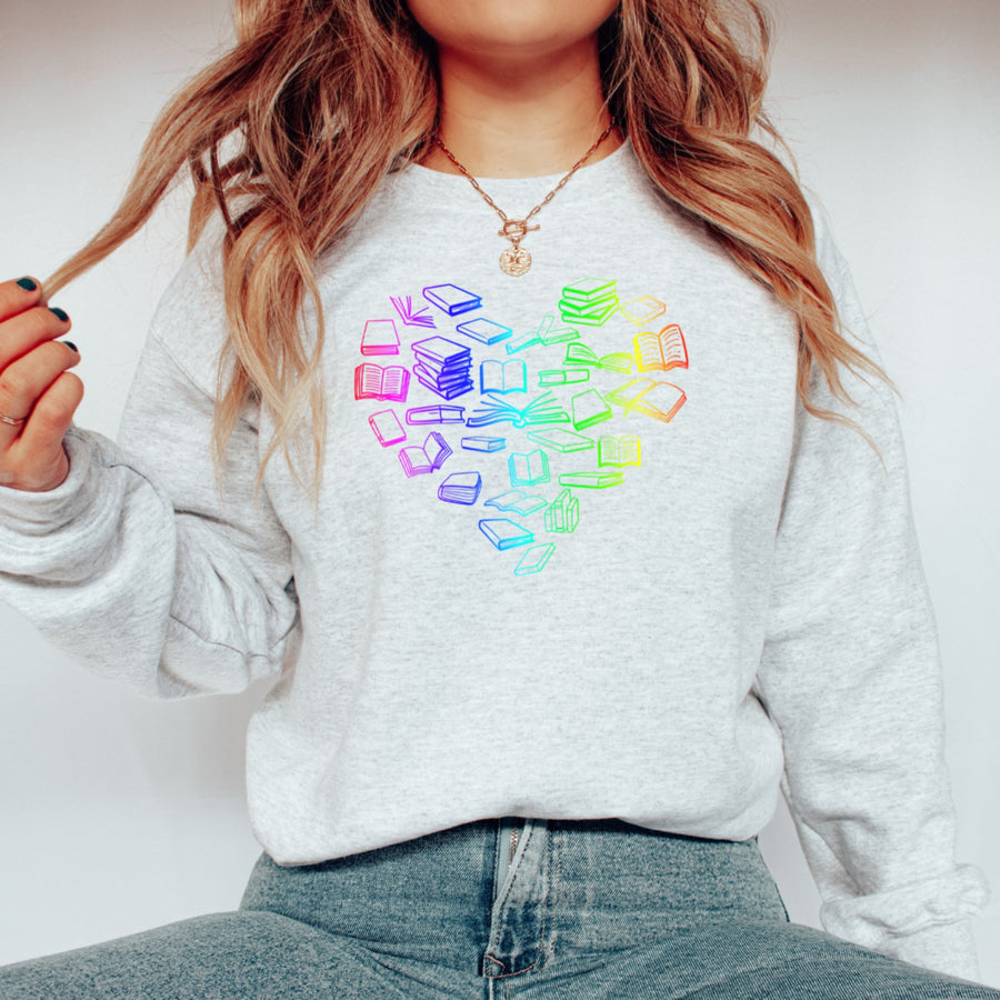 "Rainbow Ombre Book Heart" Book Lover's Unisex Sweatshirt