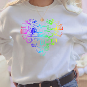 "Rainbow Ombre Book Heart" Book Lover's Unisex Sweatshirt