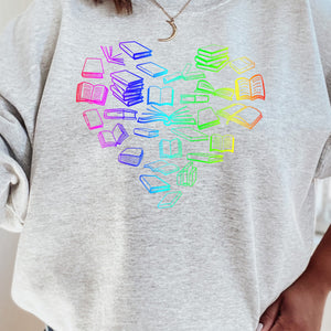 "Rainbow Ombre Book Heart" Book Lover's Unisex Sweatshirt