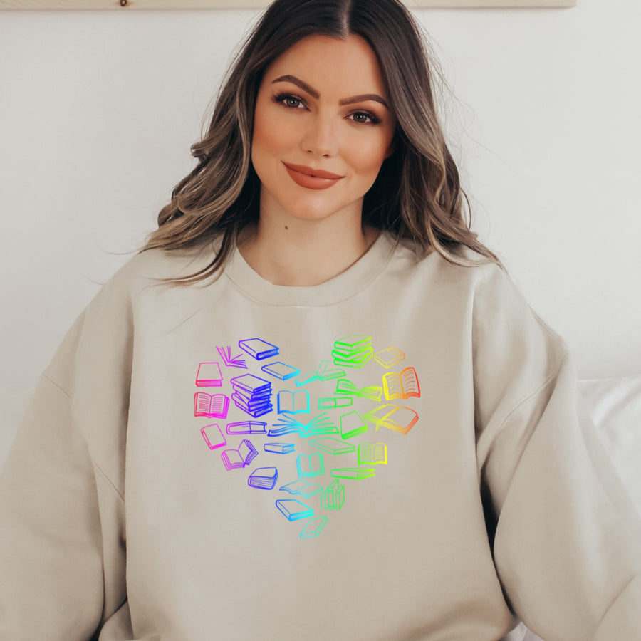 "Rainbow Ombre Book Heart" Book Lover's Unisex Sweatshirt