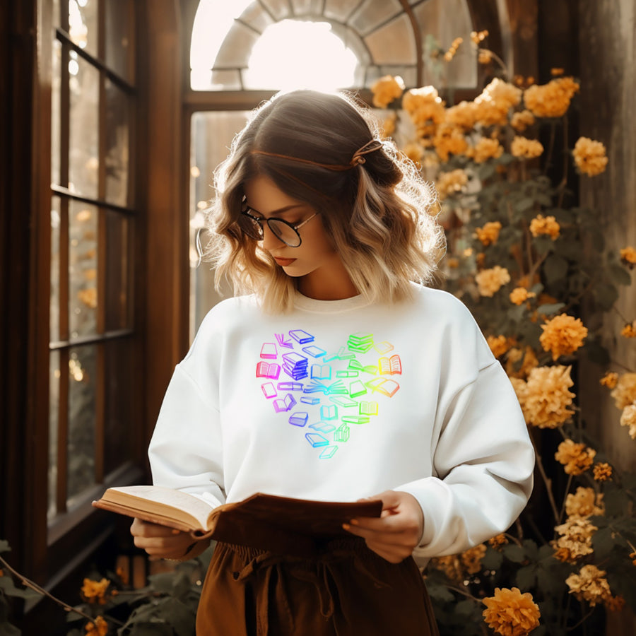 "Rainbow Ombre Book Heart" Book Lover's Unisex Sweatshirt