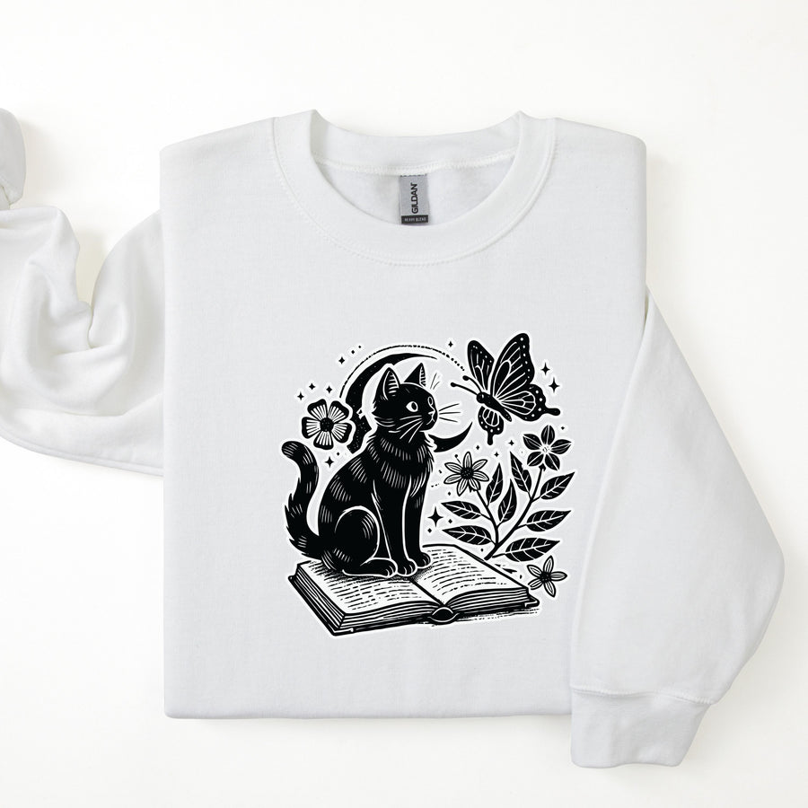 Cat and Book Halloween Sweatshirt