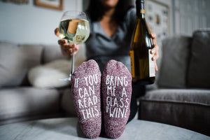 "If you can read this...bring me a glass of wine" Birthday Gift Socks, Lg-VIP